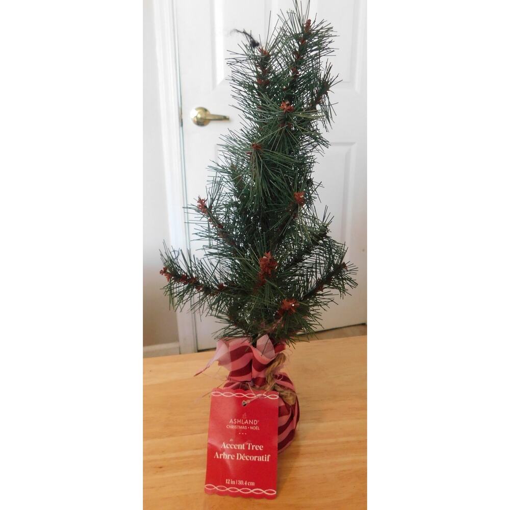 Chrismas Tree 12" Table Top Mini Accent  Green Weighted Base Ashland New
